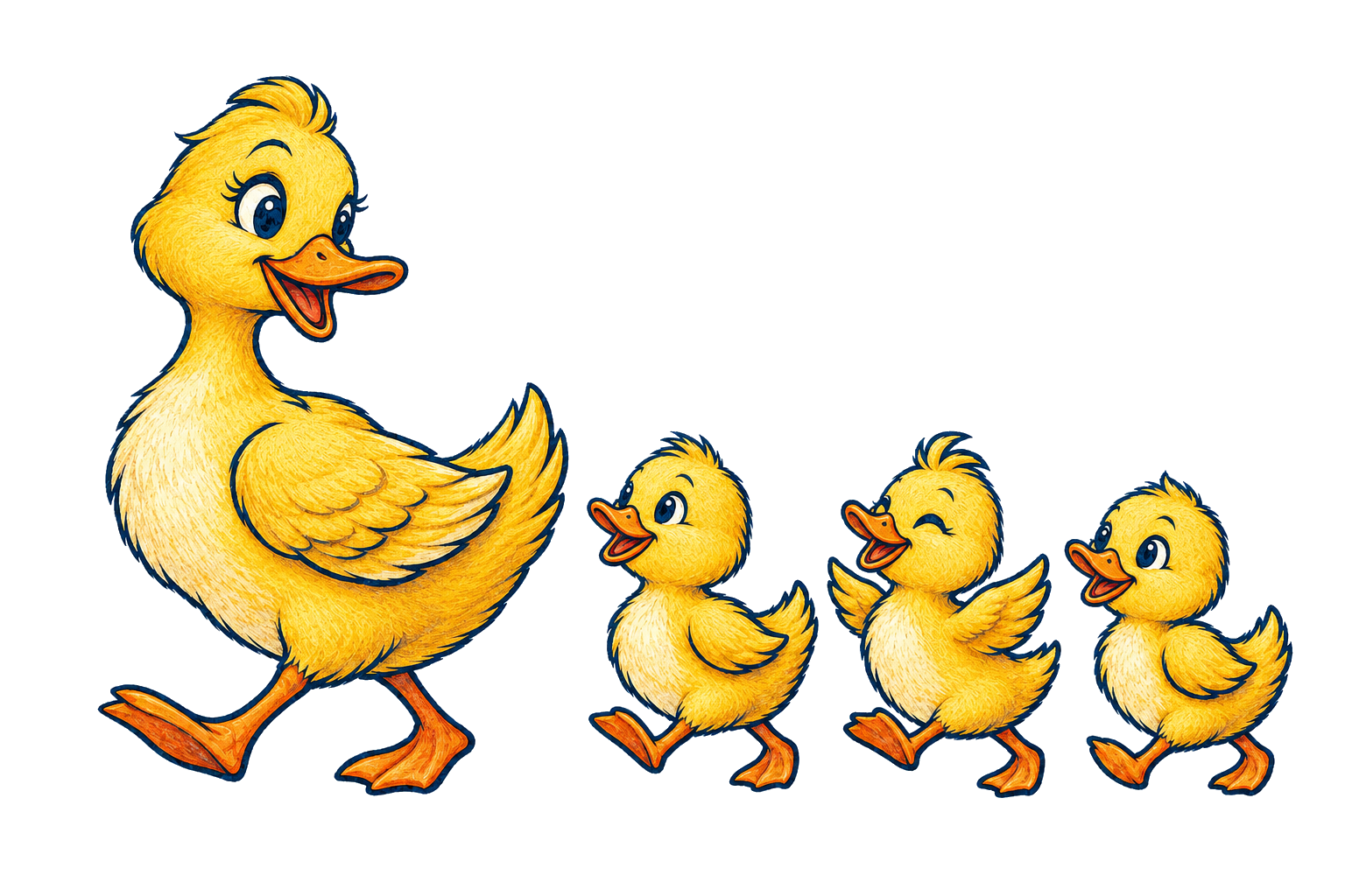 Vintage yellow mama duck with three ducklings